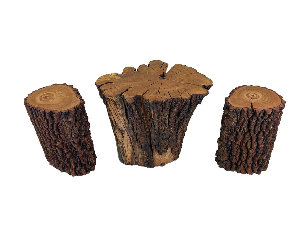 3 piece view of a Sourwood coffee table set against a white background.
