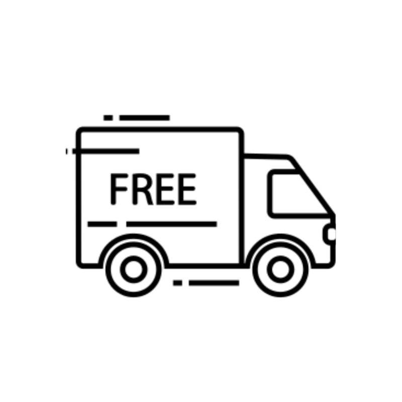 A minimalist icon of a delivery truck representing free shipping on a white background.