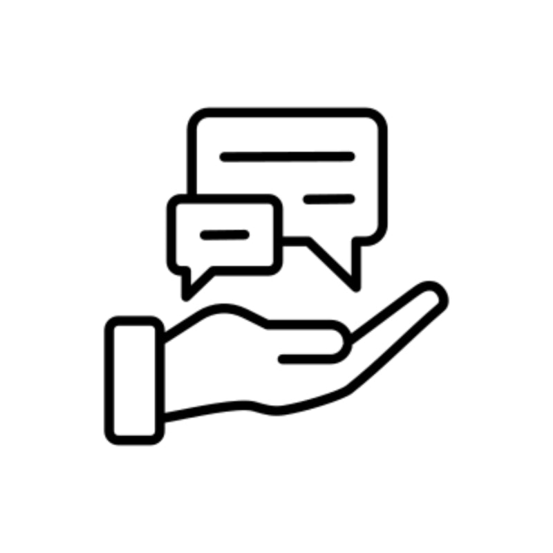 Icon of a hand with speech bubbles, symbolizing reliable communication.
