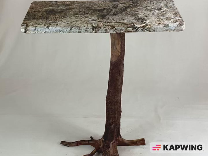Video of a granite top console table on a Dogwood tree stump base.